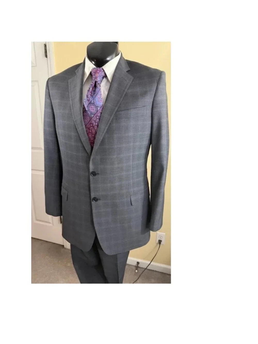 Brooks Brothers 346 Mens 43RG Gray Plaid Wool Blend 2 Piece Suit Fitzgerald Fit